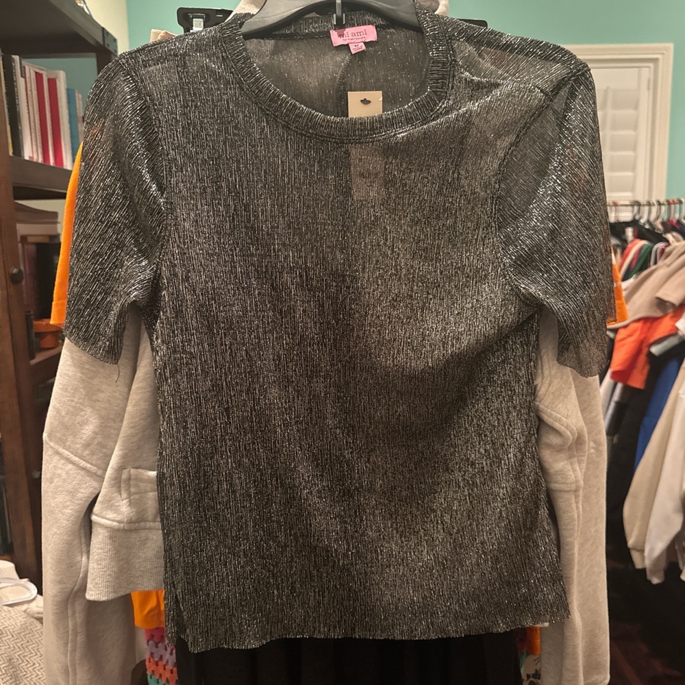 Francesca's Collections Metallic Silver Top